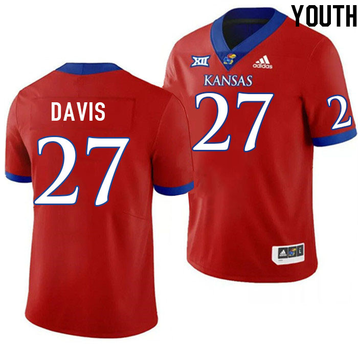 Youth #27 Taylor Davis Kansas Jayhawks College Football Jerseys Stitched Sale-Red